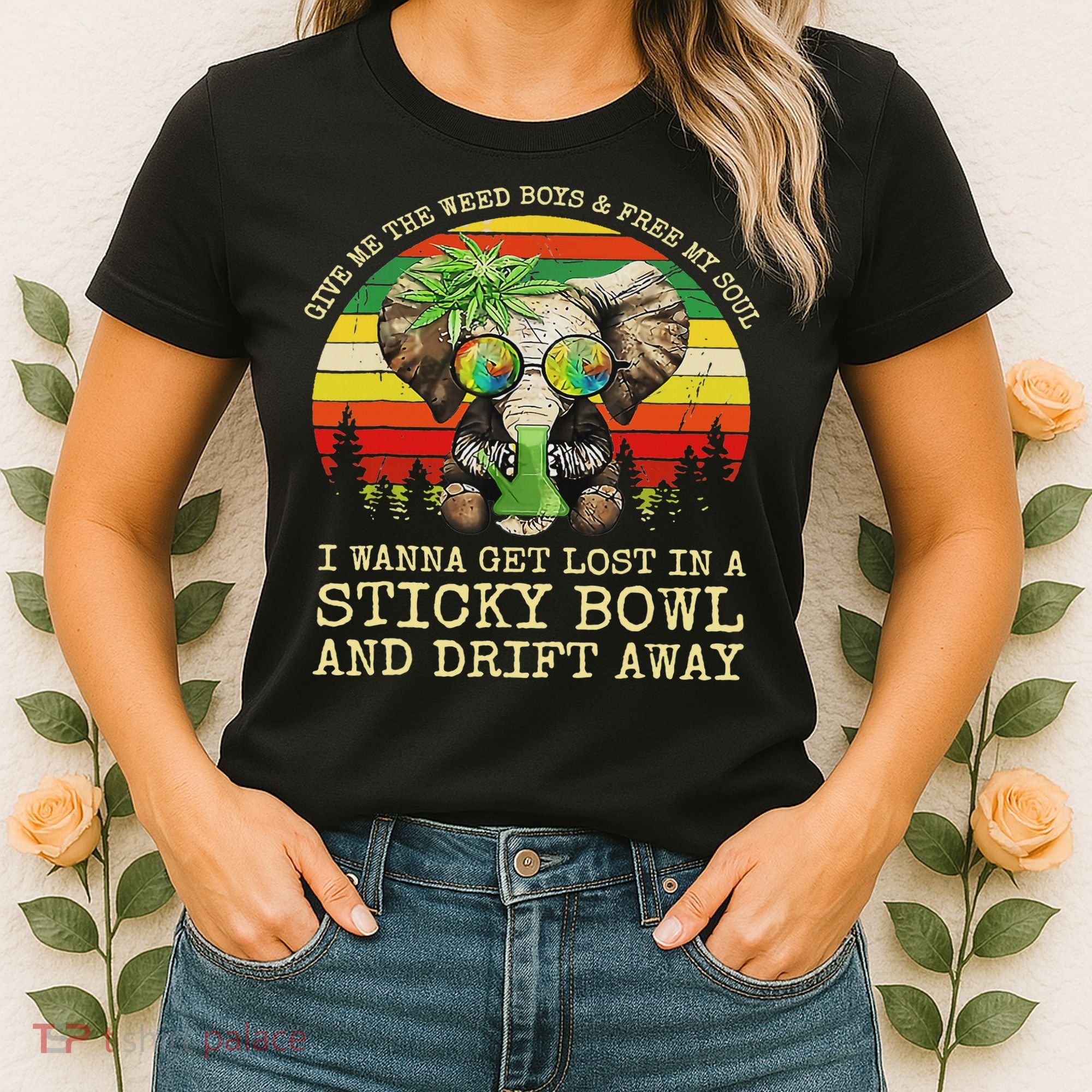 Cool Elephant Smoking Weed Bong Marijuana Cannabis Stoner Women's T-Shirt