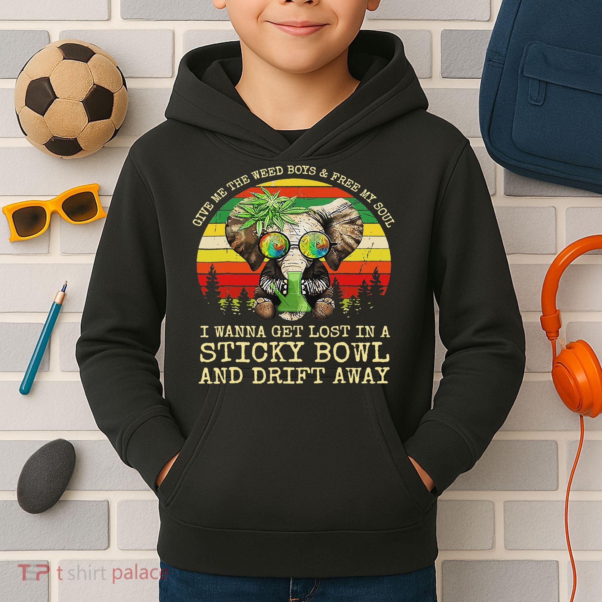 Cool Elephant Smoking Weed Bong Marijuana Cannabis Stoner Kids Hoodie