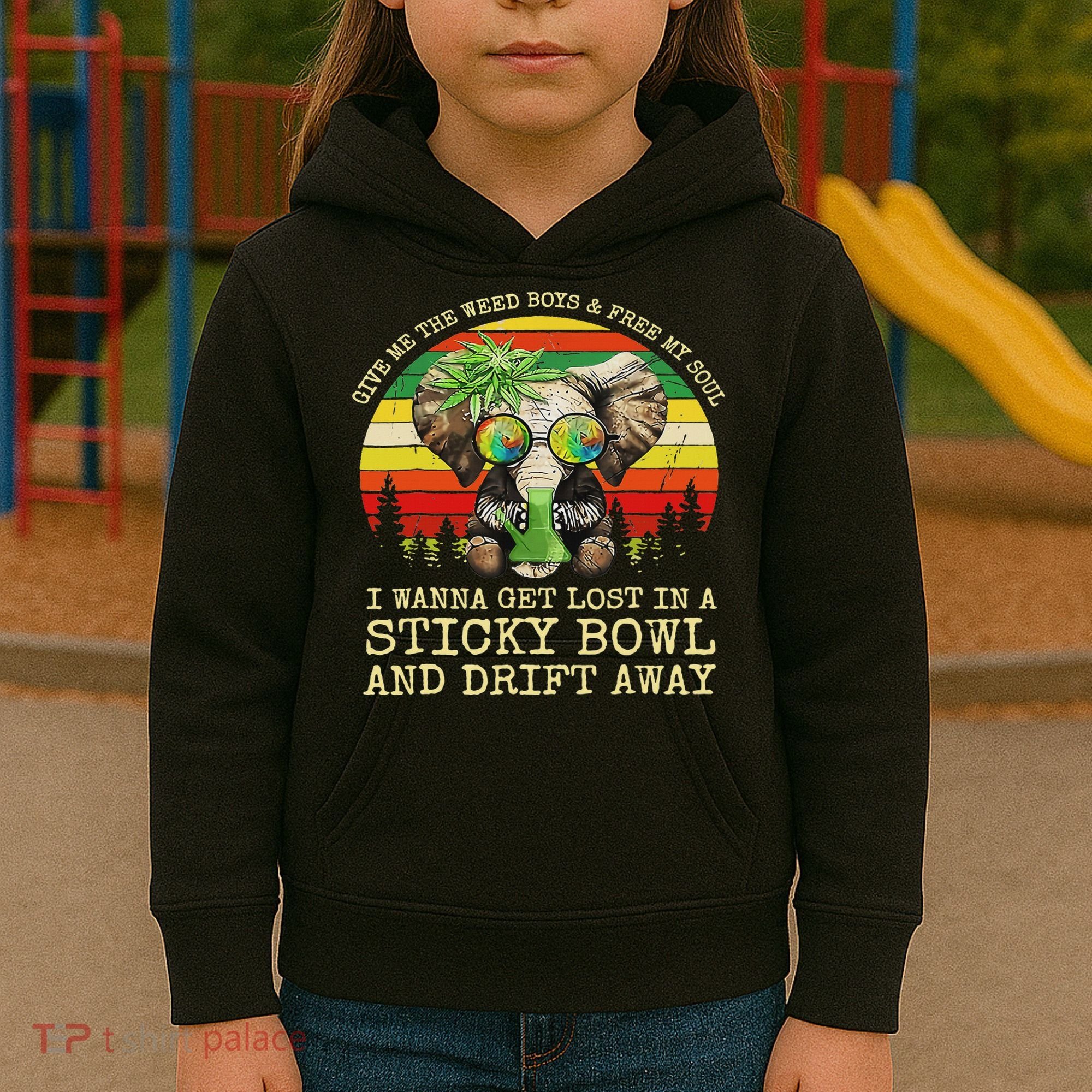 Cool Elephant Smoking Weed Bong Marijuana Cannabis Stoner Kids Hoodie