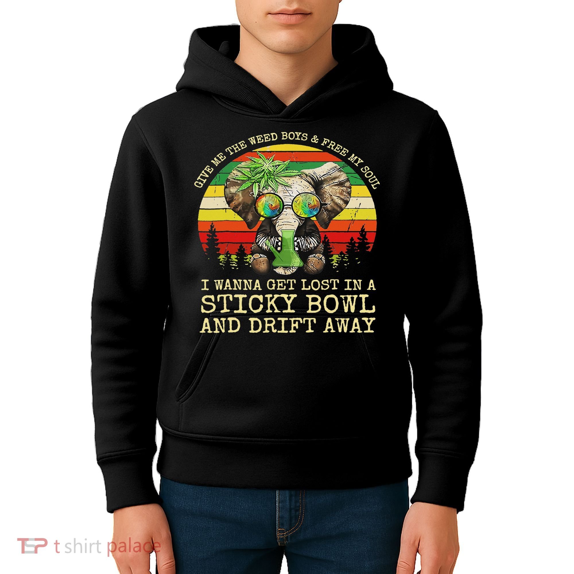 Cool Elephant Smoking Weed Bong Marijuana Cannabis Stoner Kids Hoodie