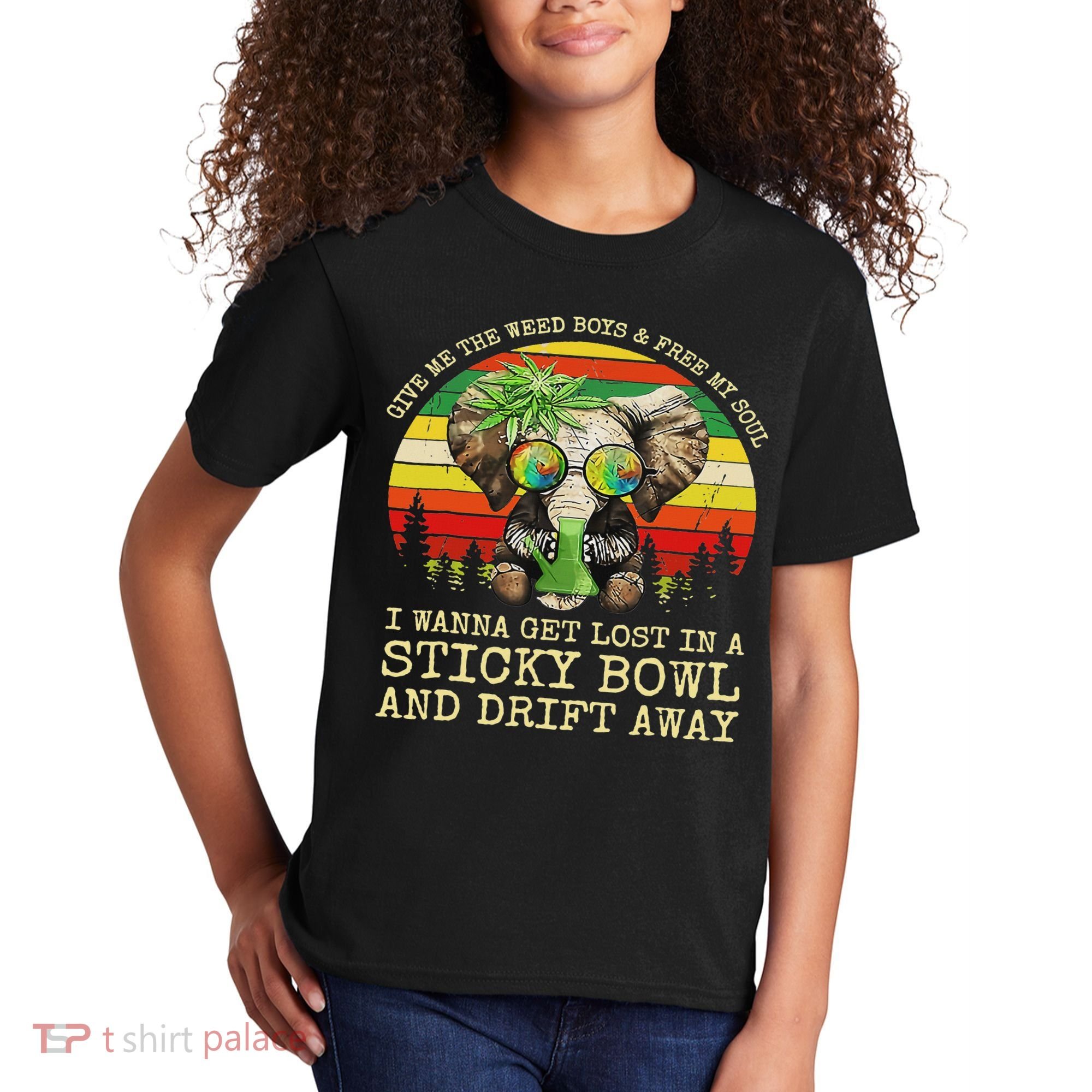 Cool Elephant Smoking Weed Bong Marijuana Cannabis Stoner Kids T-Shirt
