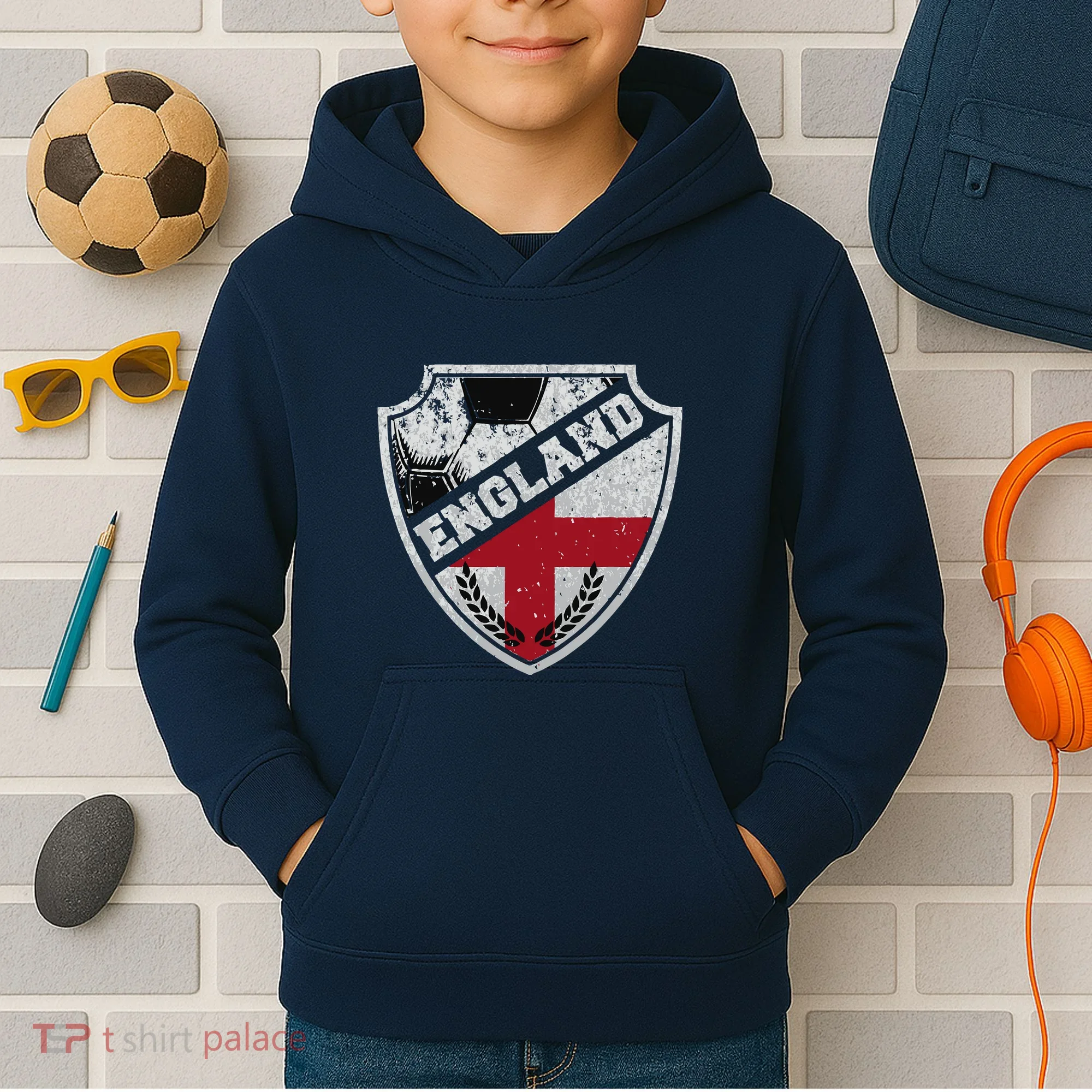 Cool England Soccer Shield Kids Hoodie
