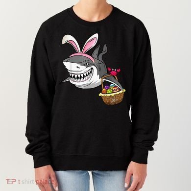 Cool Easter Shark Easter Basket Bunny Ears Happy Easter Women's Sweatshirt