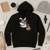 Cool Easter Shark Easter Basket Bunny Ears Happy Easter Hoodie thumb 3