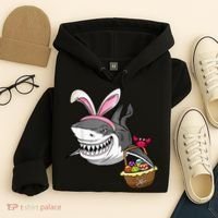 Cool Easter Shark Easter Basket Bunny Ears Happy Easter Hoodie thumb 4