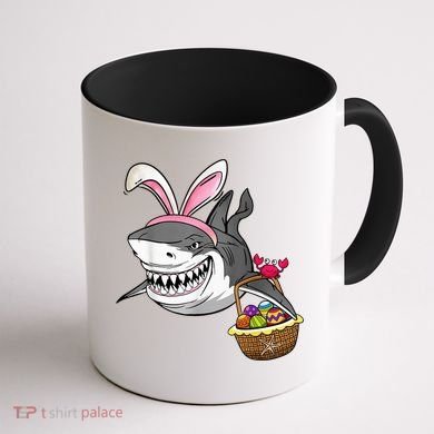 Cool Easter Shark Easter Basket Bunny Ears Happy Easter Coffee Mug back