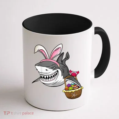 Cool Easter Shark Easter Basket Bunny Ears Happy Easter Coffee Mug back