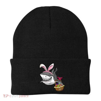 Cool Easter Shark Easter Basket Bunny Ears Happy Easter Beanie