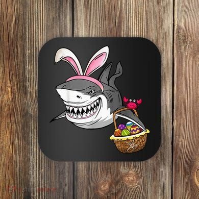 Cool Easter Shark Easter Basket Bunny Ears Happy Easter Coaster