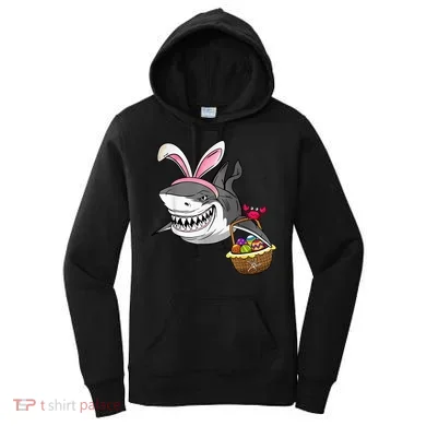Cool Easter Shark Easter Basket Bunny Ears Happy Easter Women's Hoodie