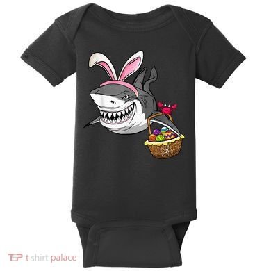Cool Easter Shark Easter Basket Bunny Ears Happy Easter Baby Bodysuit