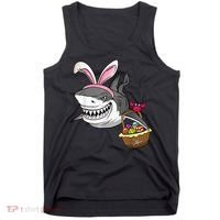Cool Easter Shark Easter Basket Bunny Ears Happy Easter Tank Top thumb 0
