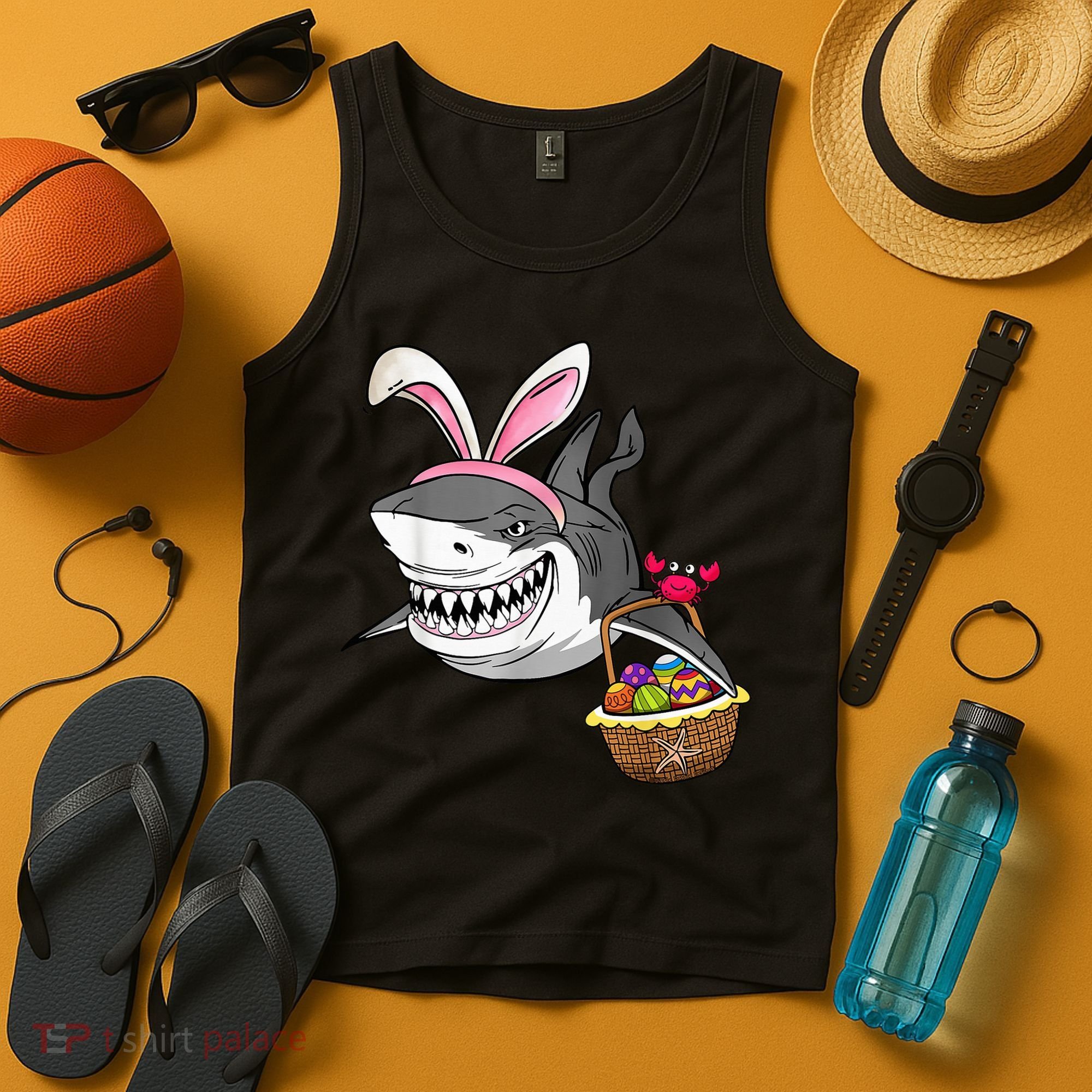 Cool Easter Shark Easter Basket Bunny Ears Happy Easter Tank Top