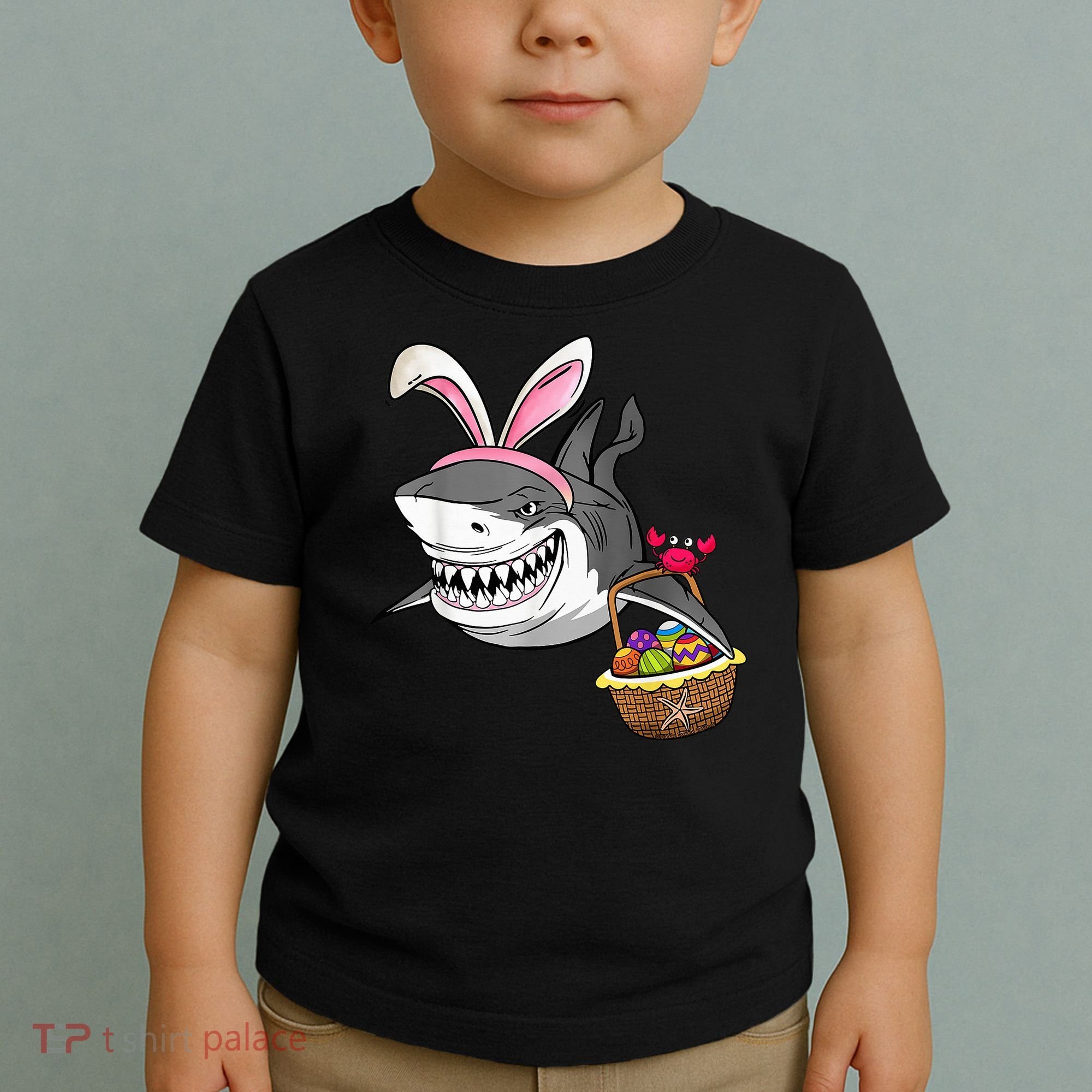 Cool Easter Shark Easter Basket Bunny Ears Happy Easter Toddler T-Shirt