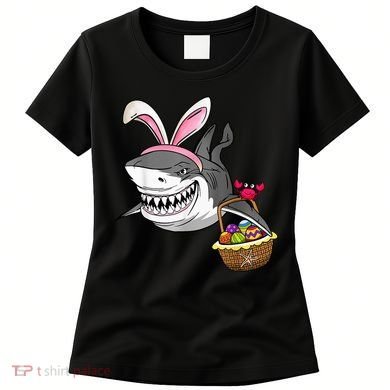 Cool Easter Shark Easter Basket Bunny Ears Happy Easter Women's T-Shirt