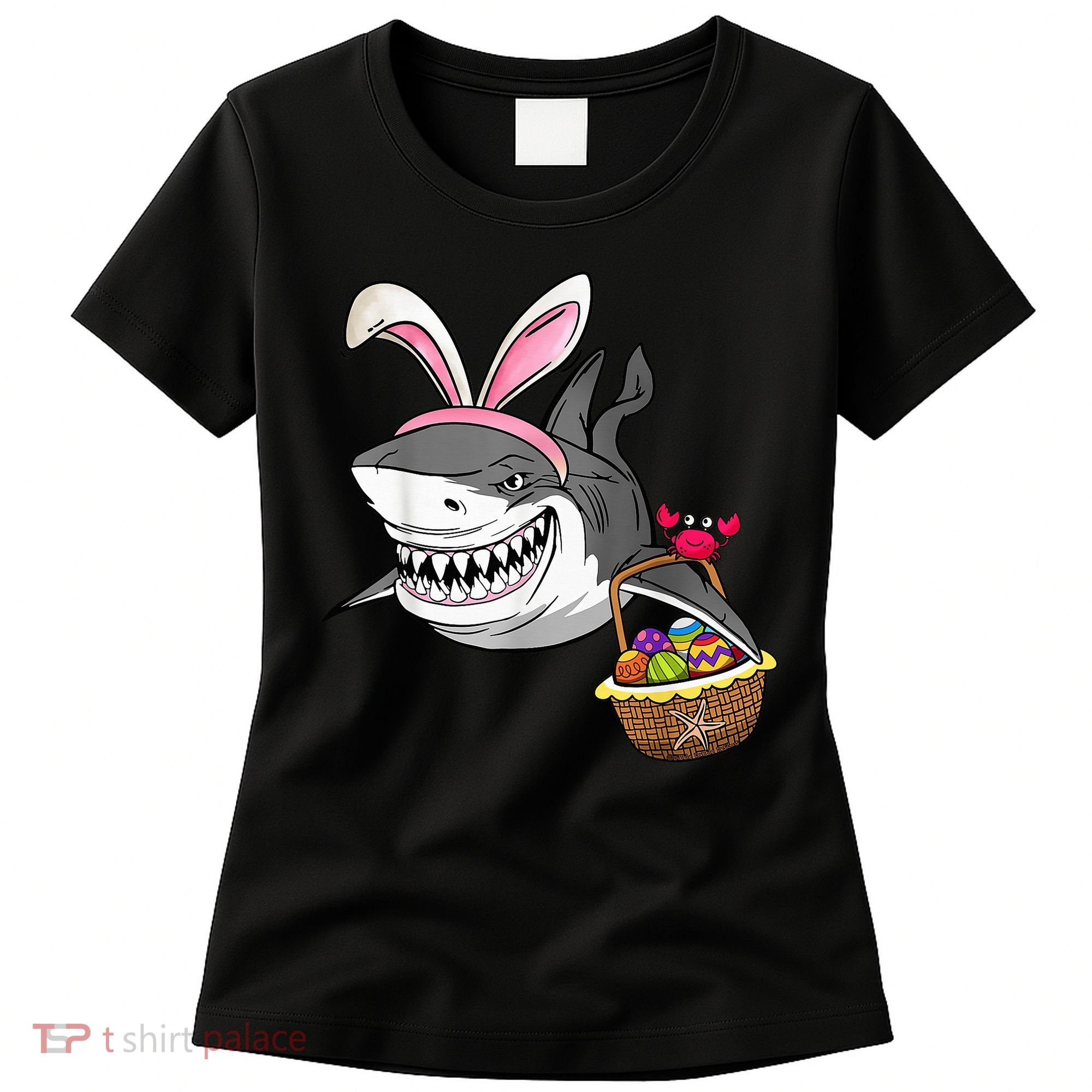 Cool Easter Shark Easter Basket Bunny Ears Happy Easter Women's T-Shirt