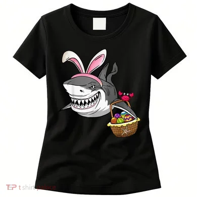 Cool Easter Shark Easter Basket Bunny Ears Happy Easter Women's T-Shirt