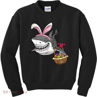 Cool Easter Shark Easter Basket Bunny Ears Happy Easter Kids Sweatshirt