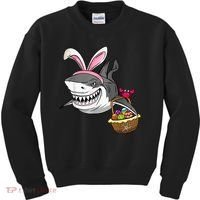 Cool Easter Shark Easter Basket Bunny Ears Happy Easter Kids Sweatshirt thumb 0