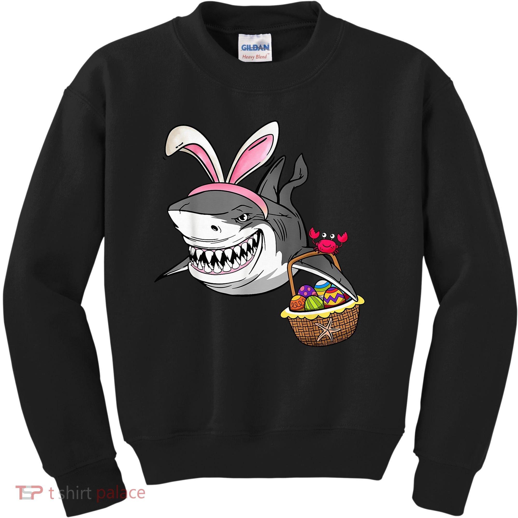 Cool Easter Shark Easter Basket Bunny Ears Happy Easter Kids Sweatshirt