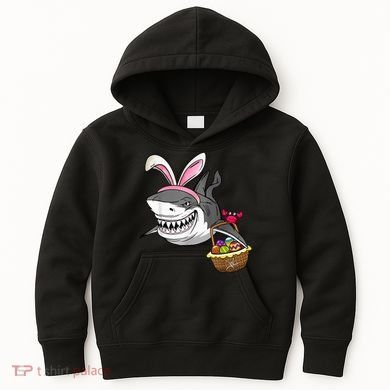 Cool Easter Shark Easter Basket Bunny Ears Happy Easter Kids Hoodie