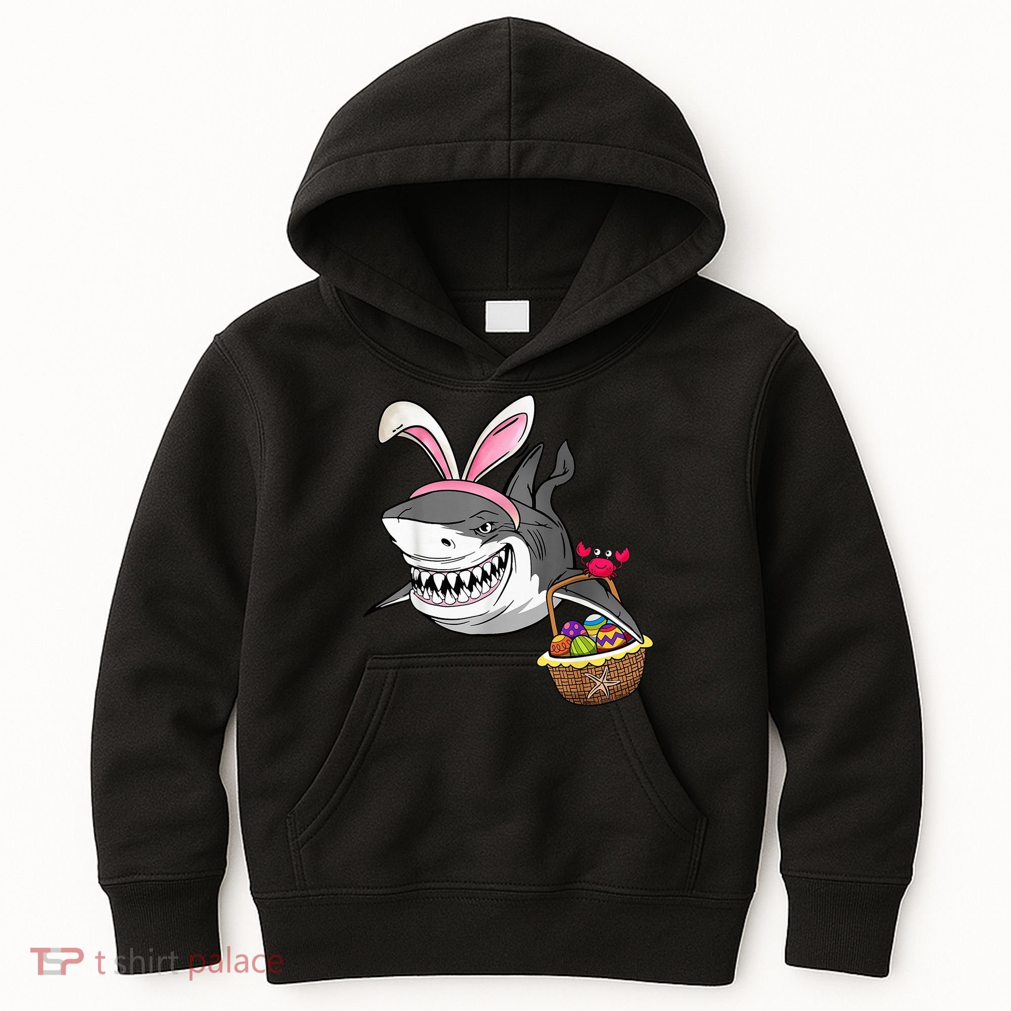 Cool Easter Shark Easter Basket Bunny Ears Happy Easter Kids Hoodie
