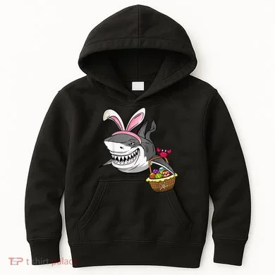 Cool Easter Shark Easter Basket Bunny Ears Happy Easter Kids Hoodie