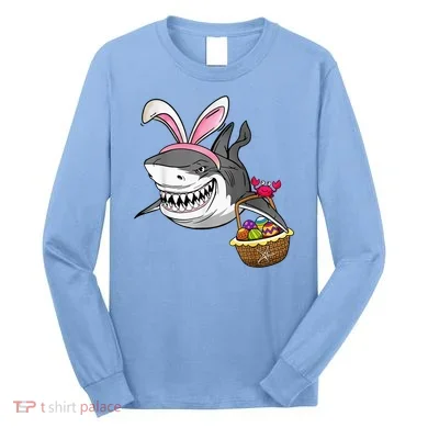 Cool Easter Shark Easter Basket Bunny Ears Happy Easter Long Sleeve Shirt