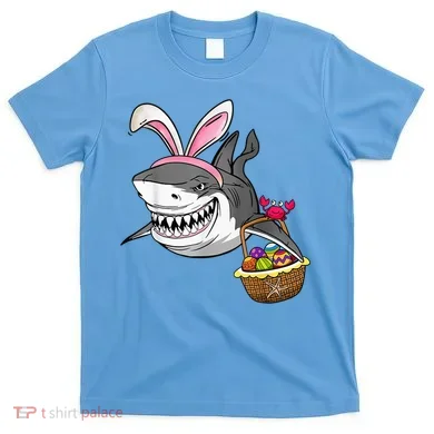 Cool Easter Shark Easter Basket Bunny Ears Happy Easter T-Shirt