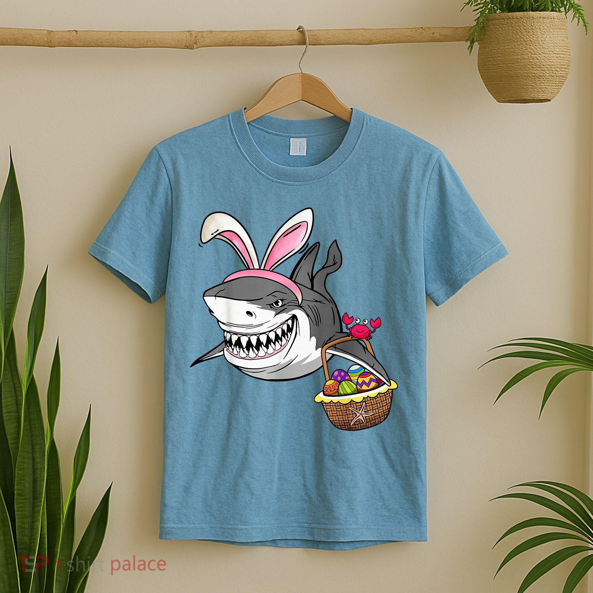 Cool Easter Shark Easter Basket Bunny Ears Happy Easter T-Shirt
