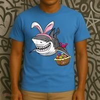Cool Easter Shark Easter Basket Bunny Ears Happy Easter T-Shirt thumb 3