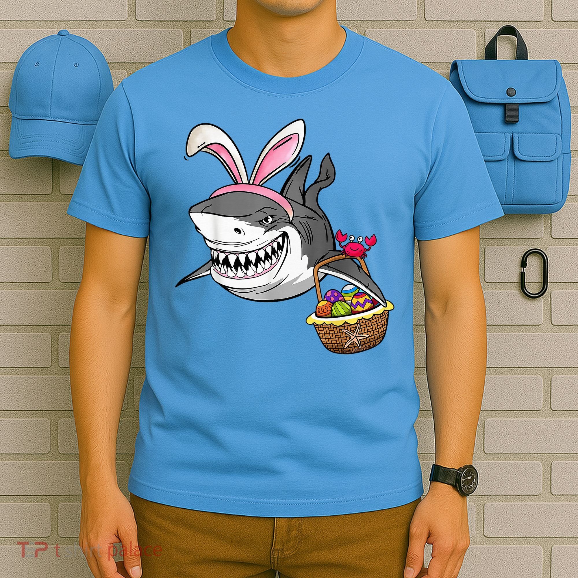 Cool Easter Shark Easter Basket Bunny Ears Happy Easter T-Shirt