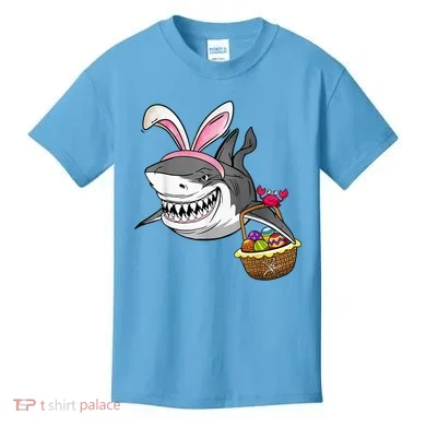 Cool Easter Shark Easter Basket Bunny Ears Happy Easter Kids T-Shirt