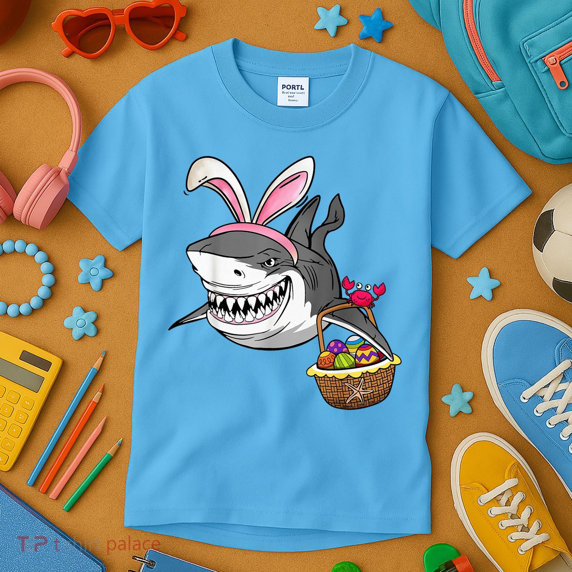 Cool Easter Shark Easter Basket Bunny Ears Happy Easter Kids T-Shirt