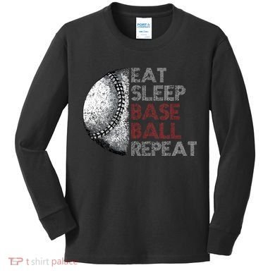 Cute Eat Sleep Baseball Repeat Vintage Kids Long Sleeve Shirt