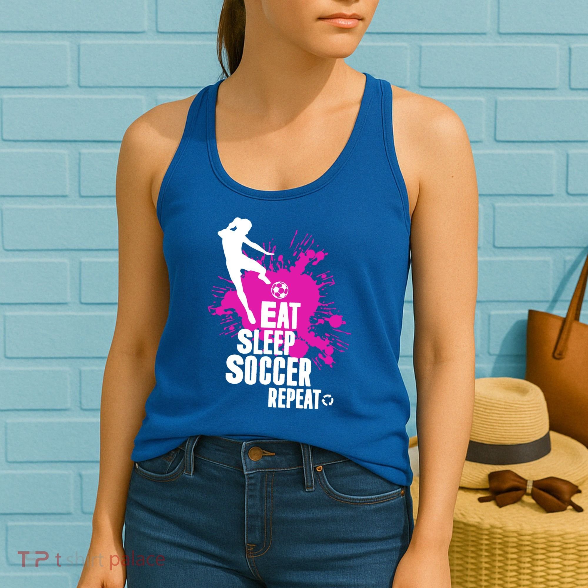 Cute Eat Sleep Soccer Repeat Gift Girls Fútbol Player Graphic Gift Women's Tank Top