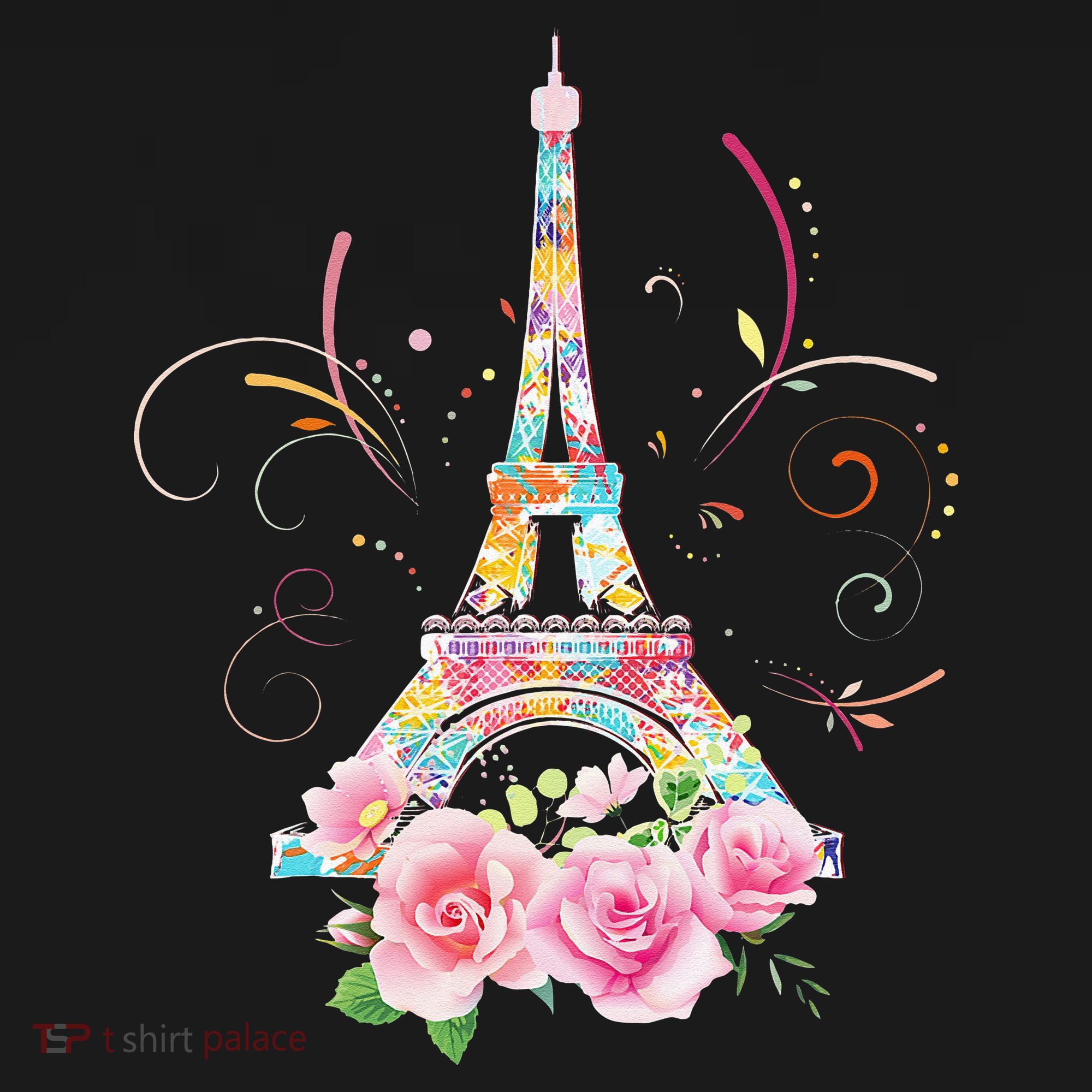 Colorful Eiffel Tower Of Paris In France Parisian Rose T-Shirt