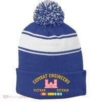 Combat Engineers Vietnam Veteran Veterans Day Xmas Funny Gift Stripe Pom Pom Beanie thumb 0