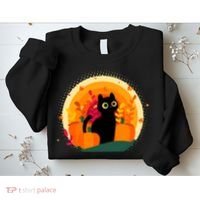 Cute Fall Autumn Lover Black Cat And Pumpkins Sweatshirt thumb 2