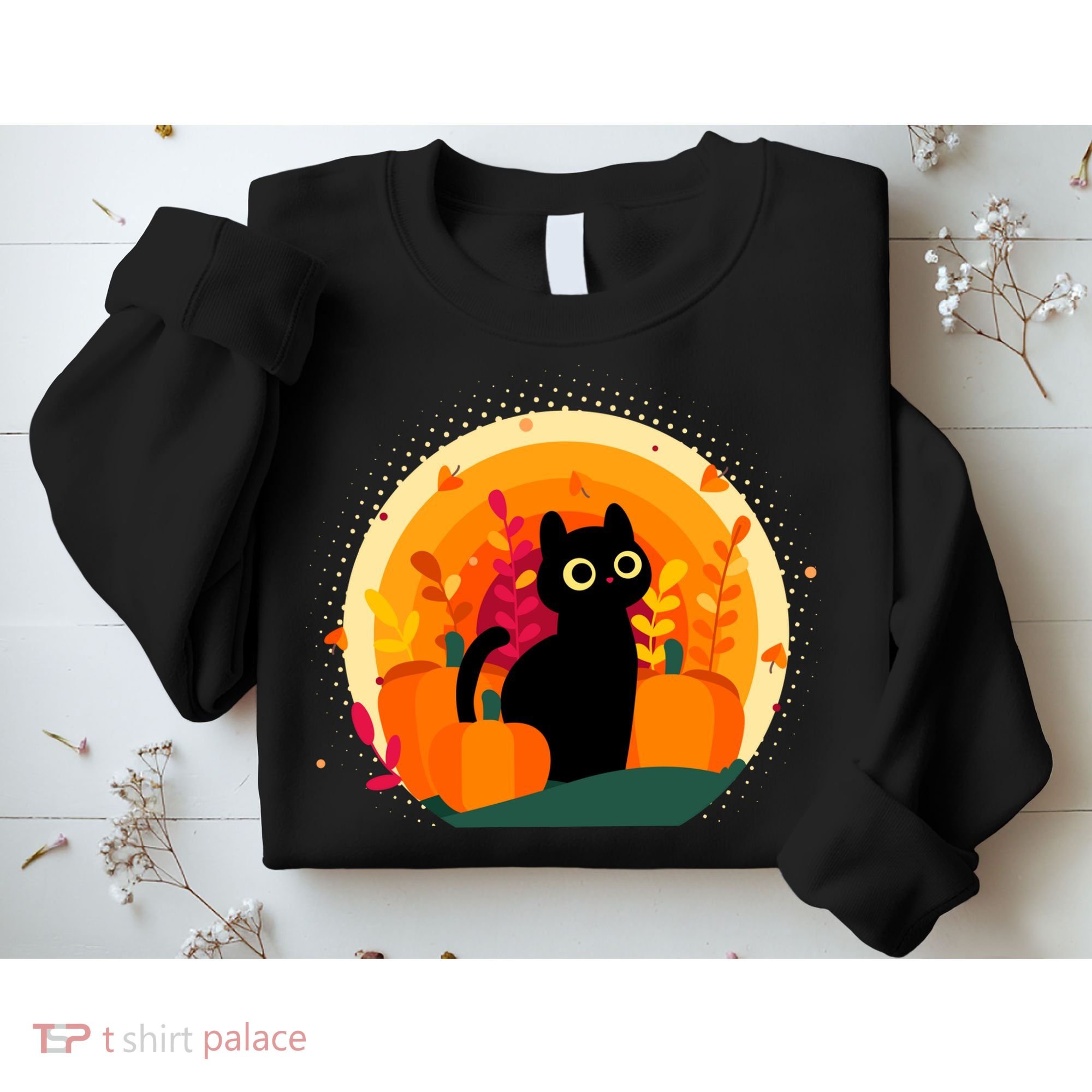 Cute Fall Autumn Lover Black Cat And Pumpkins Sweatshirt