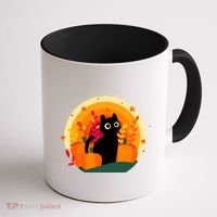 Cute Fall Autumn Lover Black Cat And Pumpkins Coffee Mug thumb 1