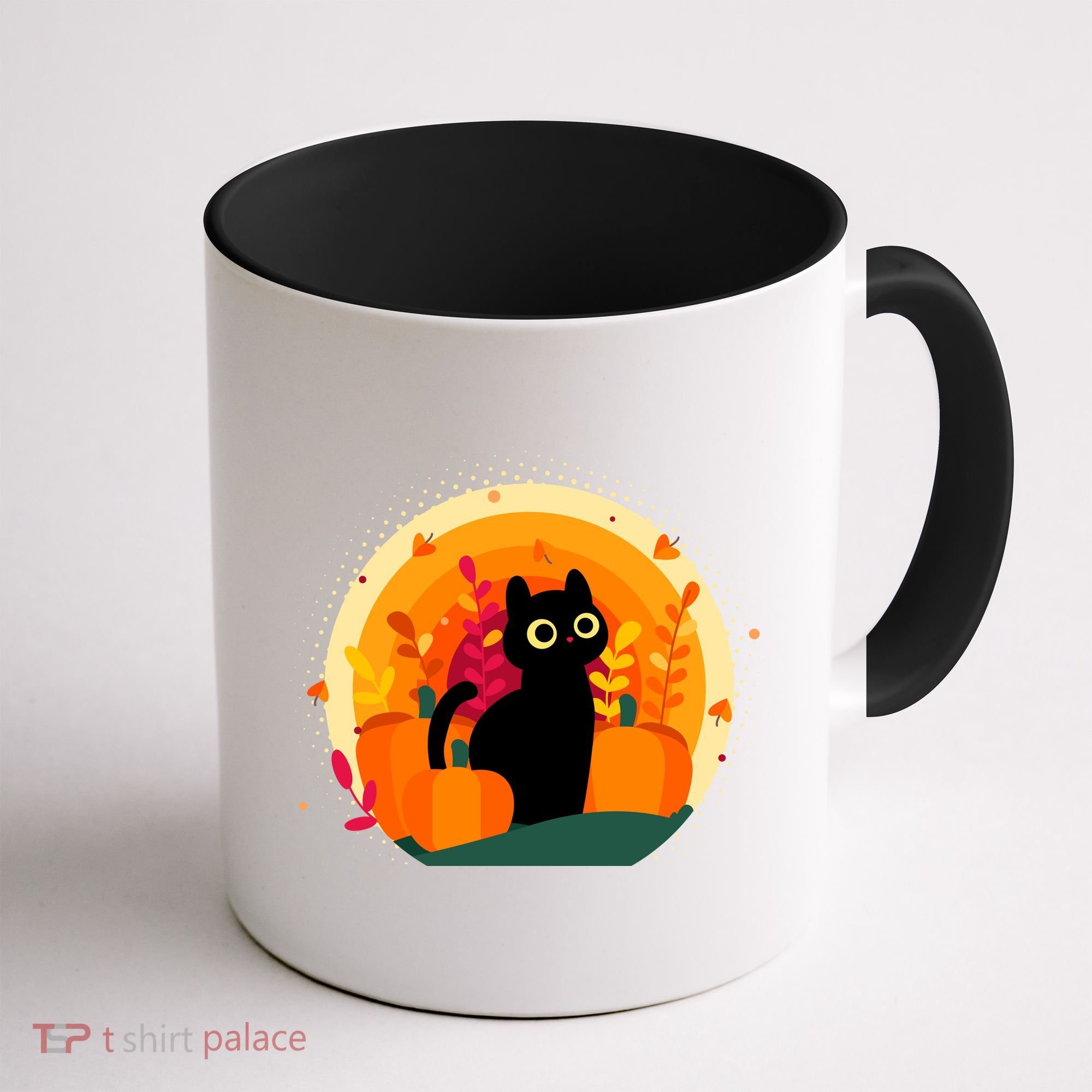 Cute Fall Autumn Lover Black Cat And Pumpkins Coffee Mug