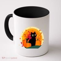 Cute Fall Autumn Lover Black Cat And Pumpkins Coffee Mug thumb 0
