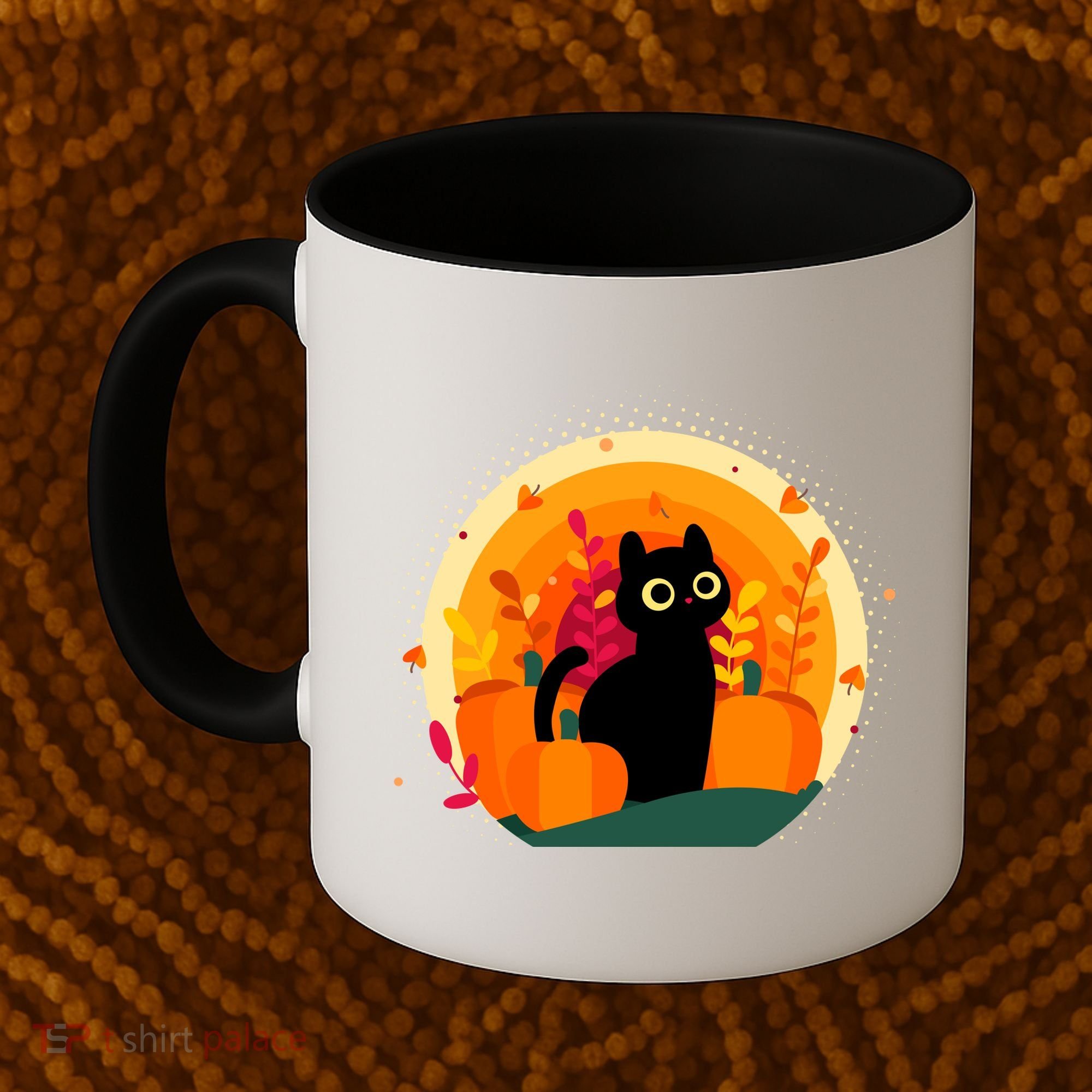 Cute Fall Autumn Lover Black Cat And Pumpkins Coffee Mug