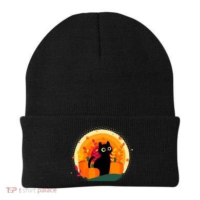 Cute Fall Autumn Lover Black Cat And Pumpkins Beanie