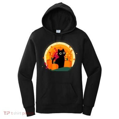 Cute Fall Autumn Lover Black Cat And Pumpkins Women's Hoodie