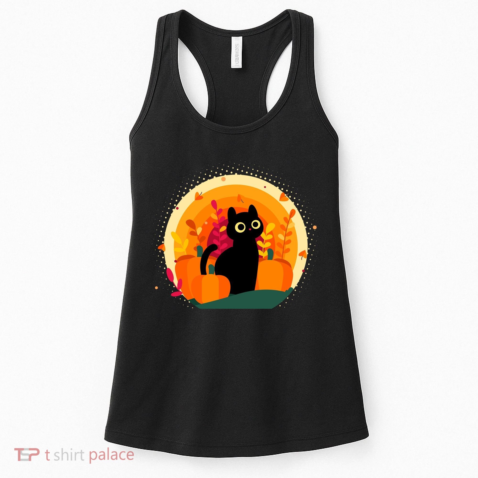 Cute Fall Autumn Lover Black Cat And Pumpkins Women's Tank Top