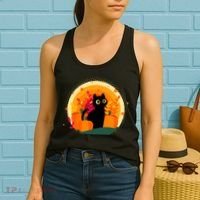 Cute Fall Autumn Lover Black Cat And Pumpkins Women's Tank Top thumb 2