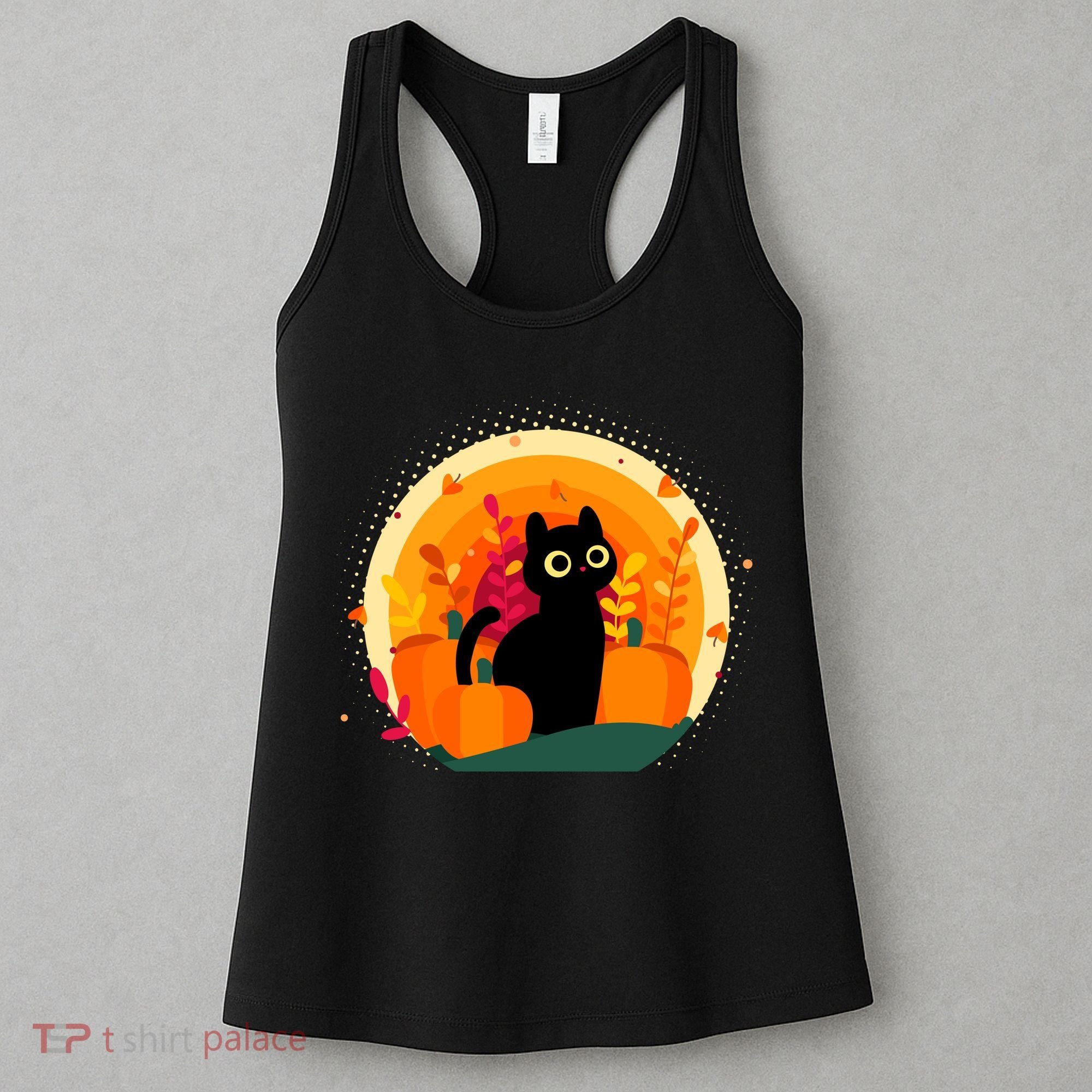 Cute Fall Autumn Lover Black Cat And Pumpkins Women's Tank Top