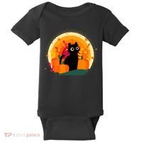 Cute Fall Autumn Lover Black Cat And Pumpkins Baby Bodysuit thumb 0